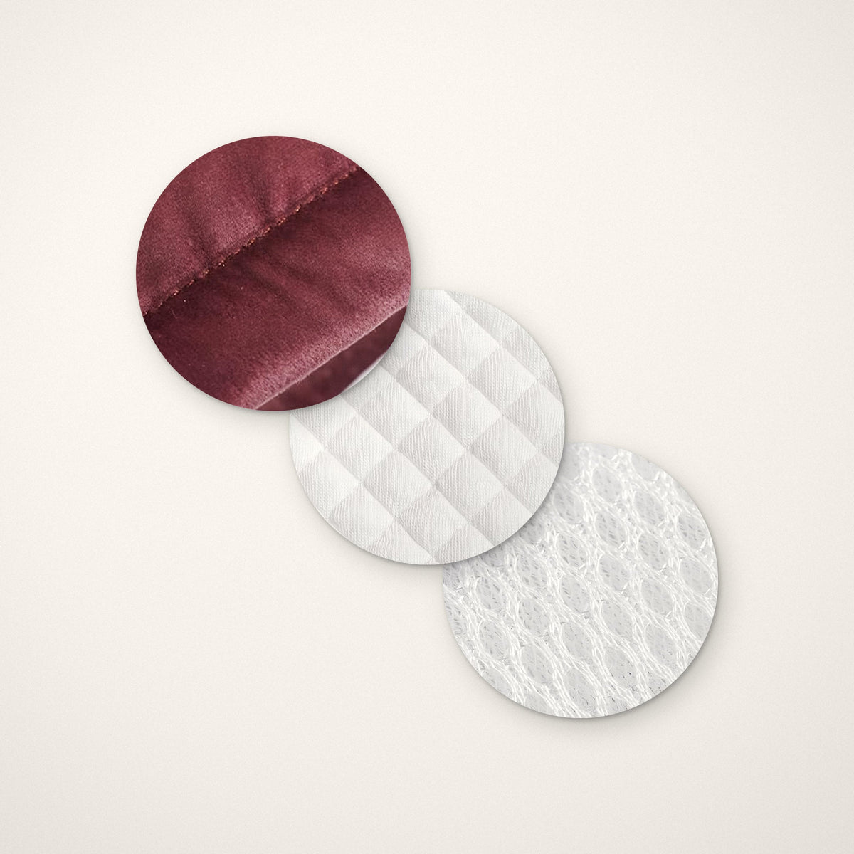 The three layers of the sleeve: outer fabric, quilted padding and mesh lining