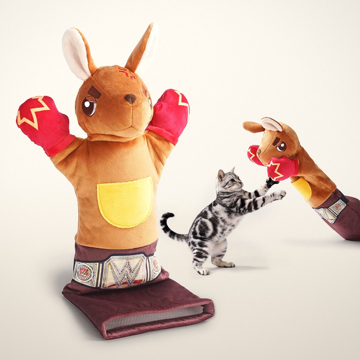 The Roo, a plush kangaroo hand puppet with red boxing gloves on a long padded sleeve